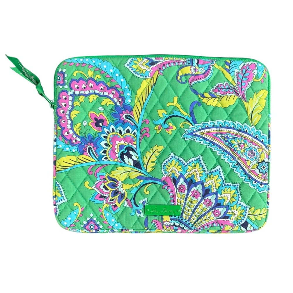 Vera Bradley Laptop Tablet Bag Case Zipper Pouch‎ Emerald Paisley Retired RARE